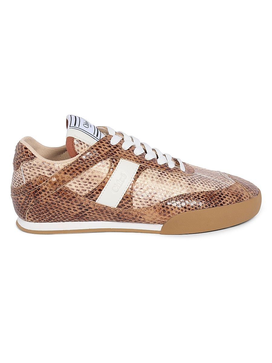 Women's Kick 55MM Snakeskin-Embossed Leather Sneakers - Wild Brown - Size 12