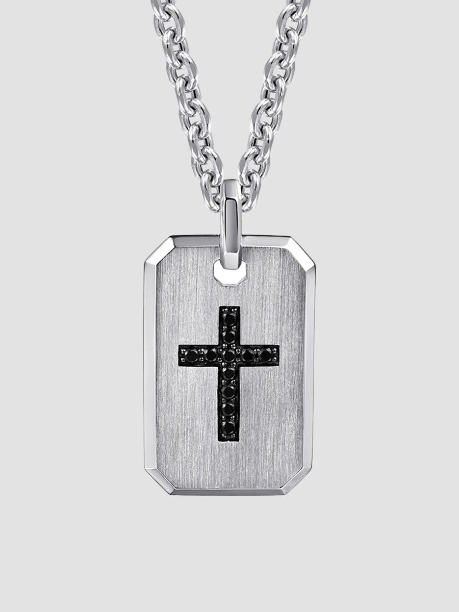 Gabriel & Co Men's Modern Relics Sterling Silver & Black Spinel Cross Dog Tag Pendant - Silver