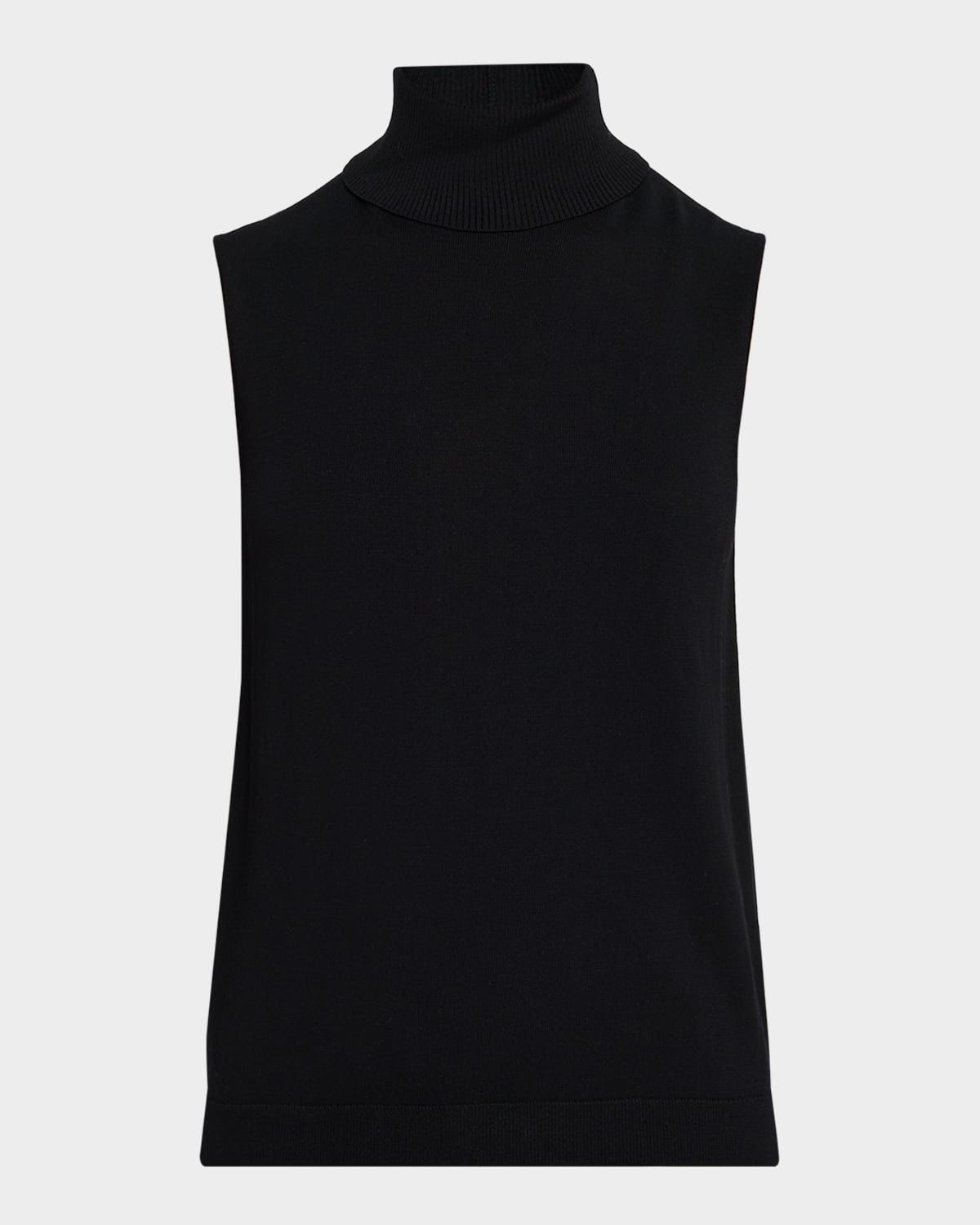Sleeveless Matte Crepe Turtleneck Pullover