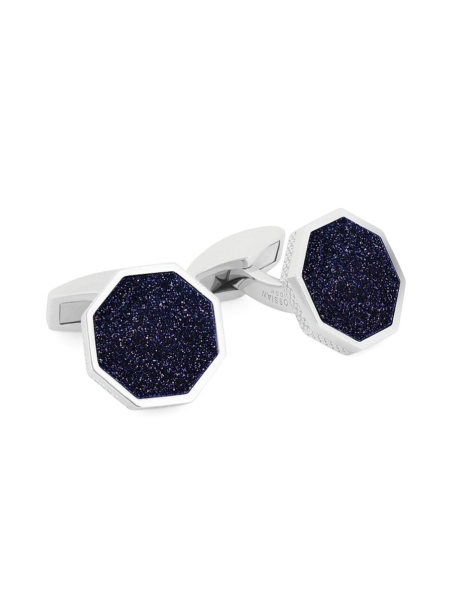 Men's Rhodium-Plated Sterling Silver & Blue Goldstone Octagon Cufflinks - Blue
