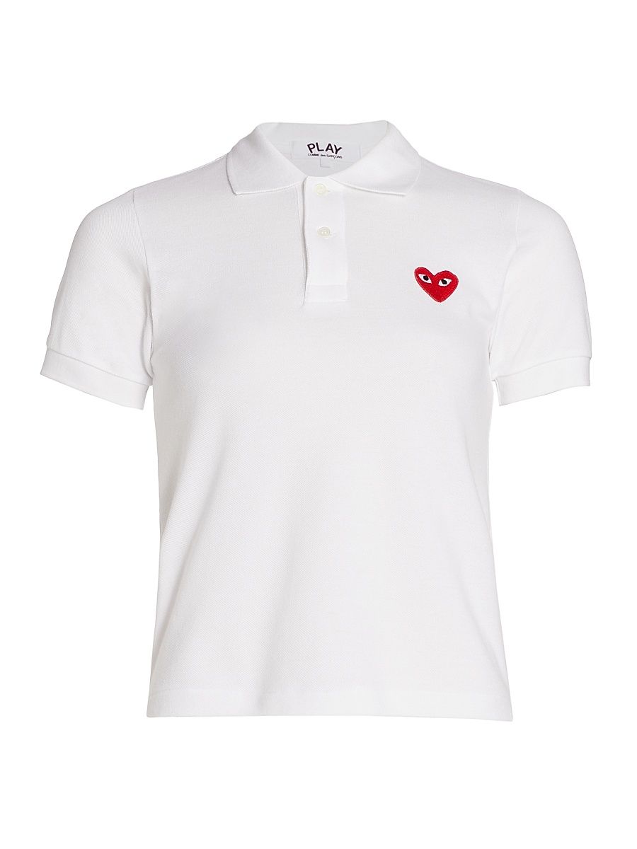 Women's Embroidered Heart Polo Shirt - White - Size Large