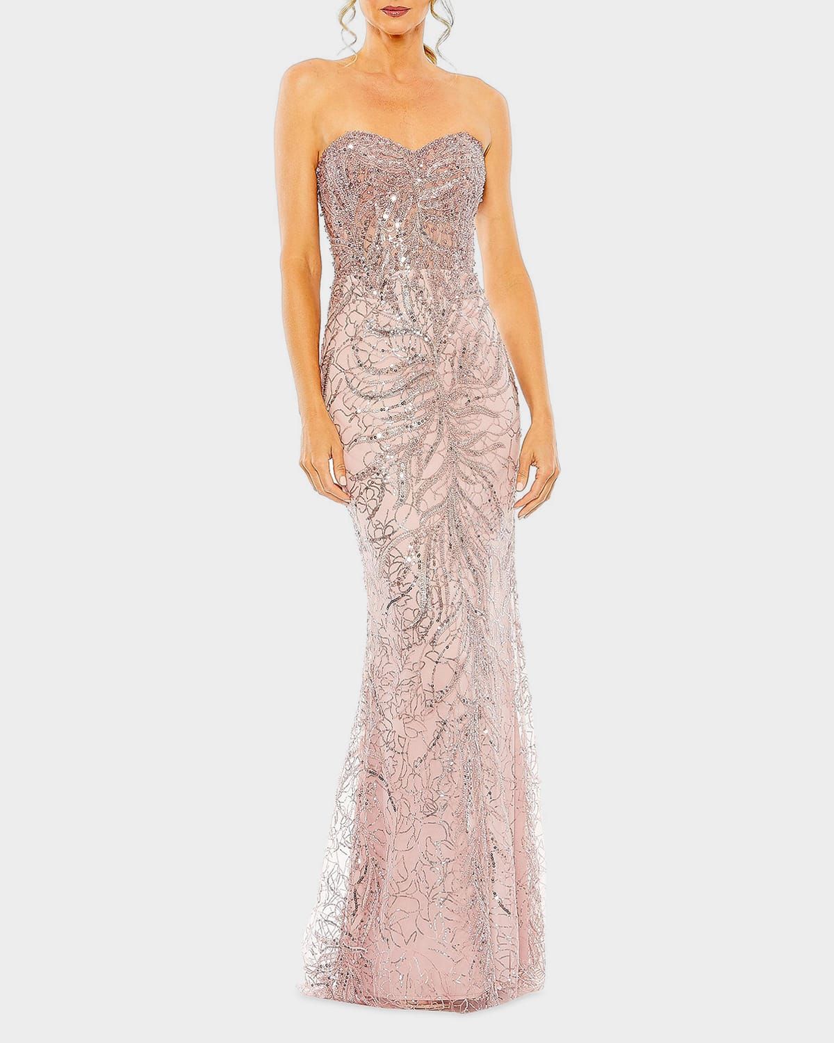 Bead & Sequin Strapless Column Gown