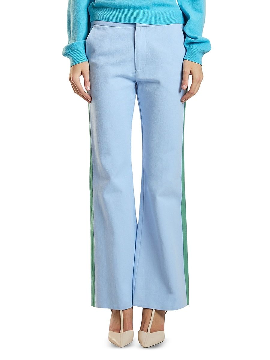 Women's Riley Side-Stripe Cotton Flared Crop Pants - Navy - Size 8