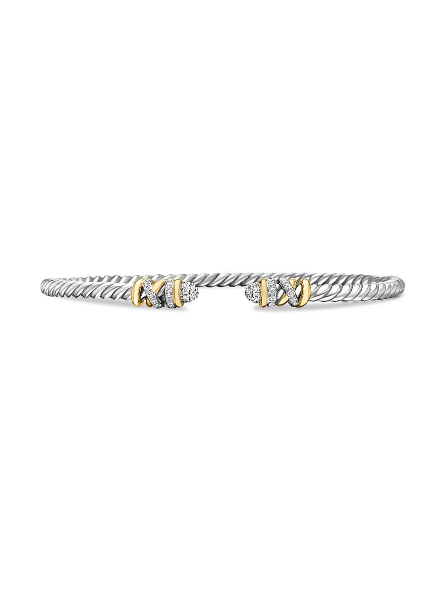 Women's Petite Helena Classic Cable Bracelet in Sterling Silver - Diamond - Size Medium