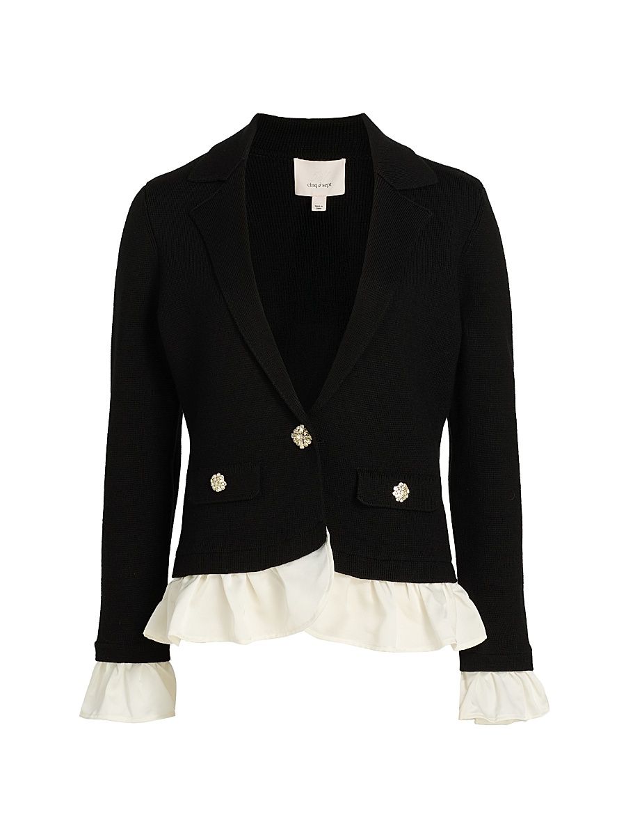 Women's Melisan Ruffled Wool-Blend Single-Breasted Jacket - Black Ivory - Size XL