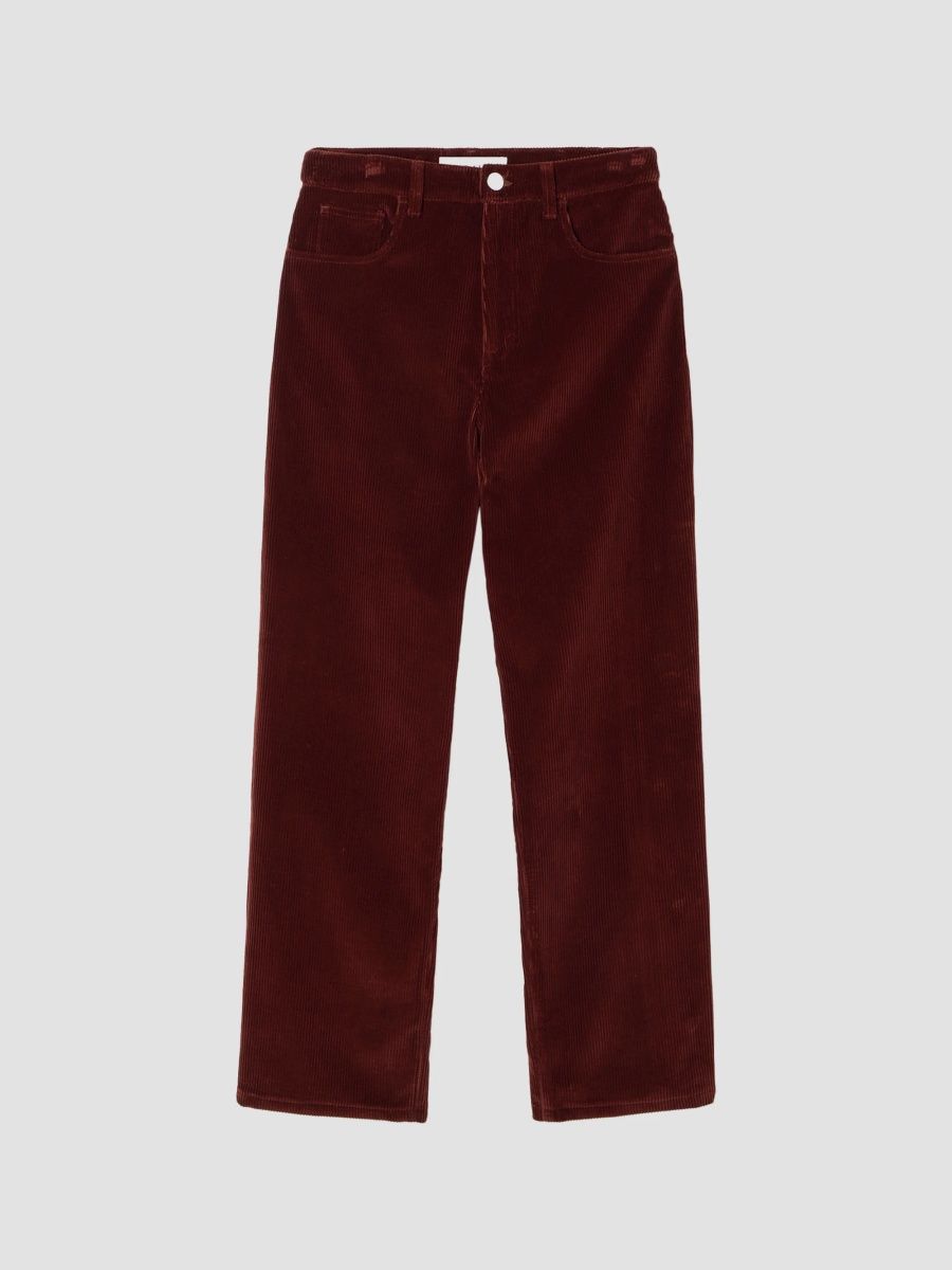 Women's Bruun Corduroy Mid-Rise Straight-Leg Pants - Wine - Size 4