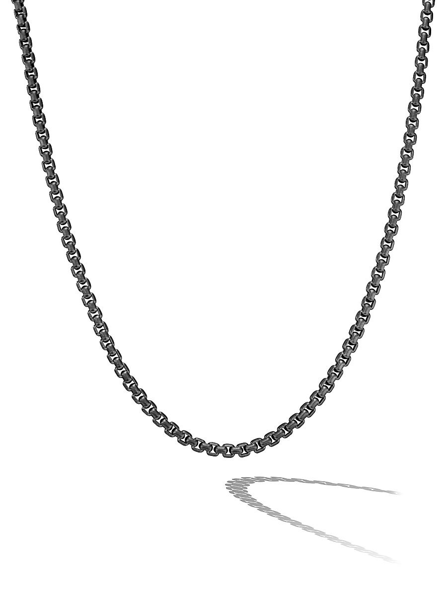 Men's Box Chain Necklace in Stainless Steel and Sterling Silver, 5MM - Black - Size 22