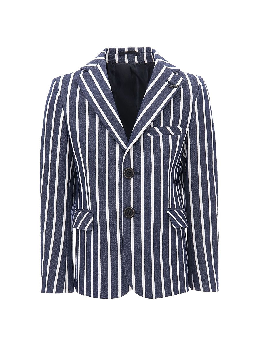Little Boy's & Boy's Striped Peak Lapel Blazer - Navy - Size 13