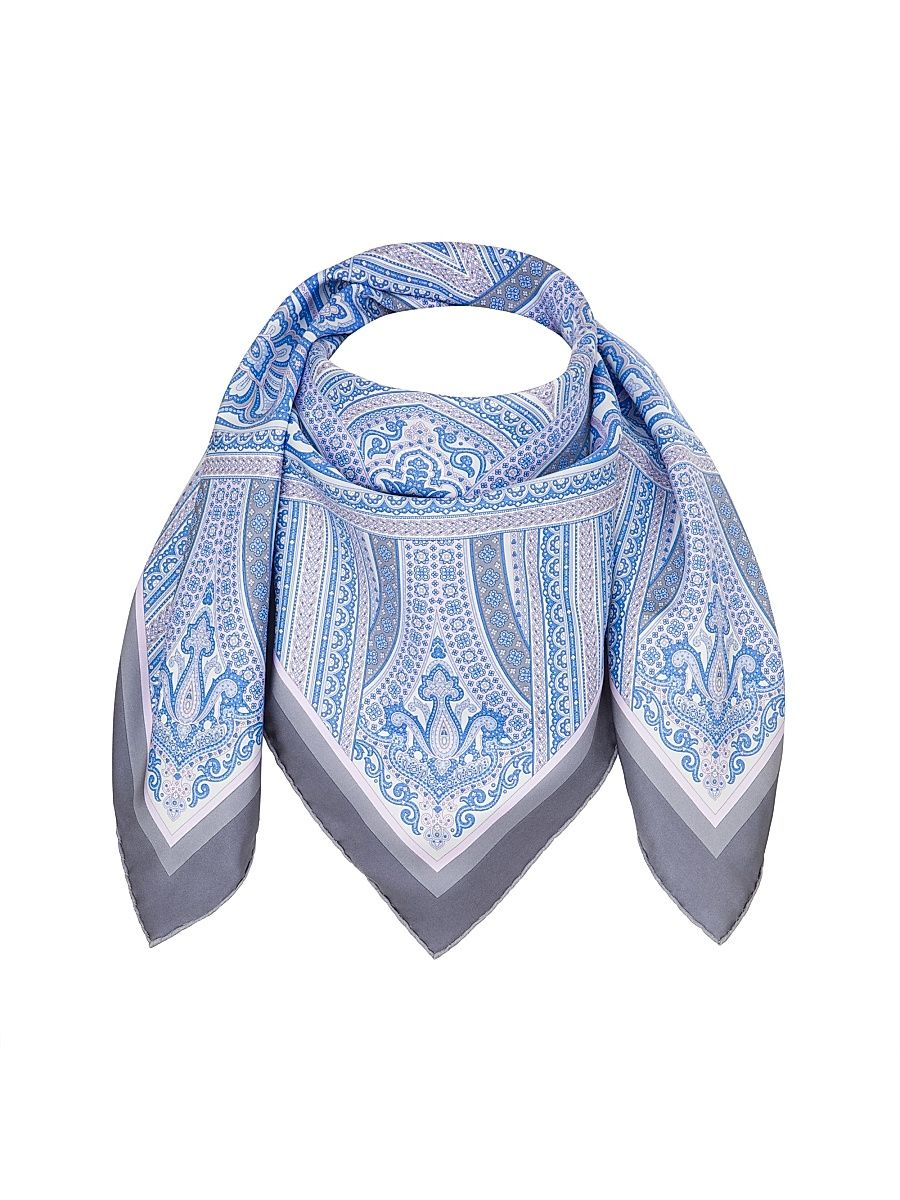 Men's Silk Ornamented Foulard - Grey Blue