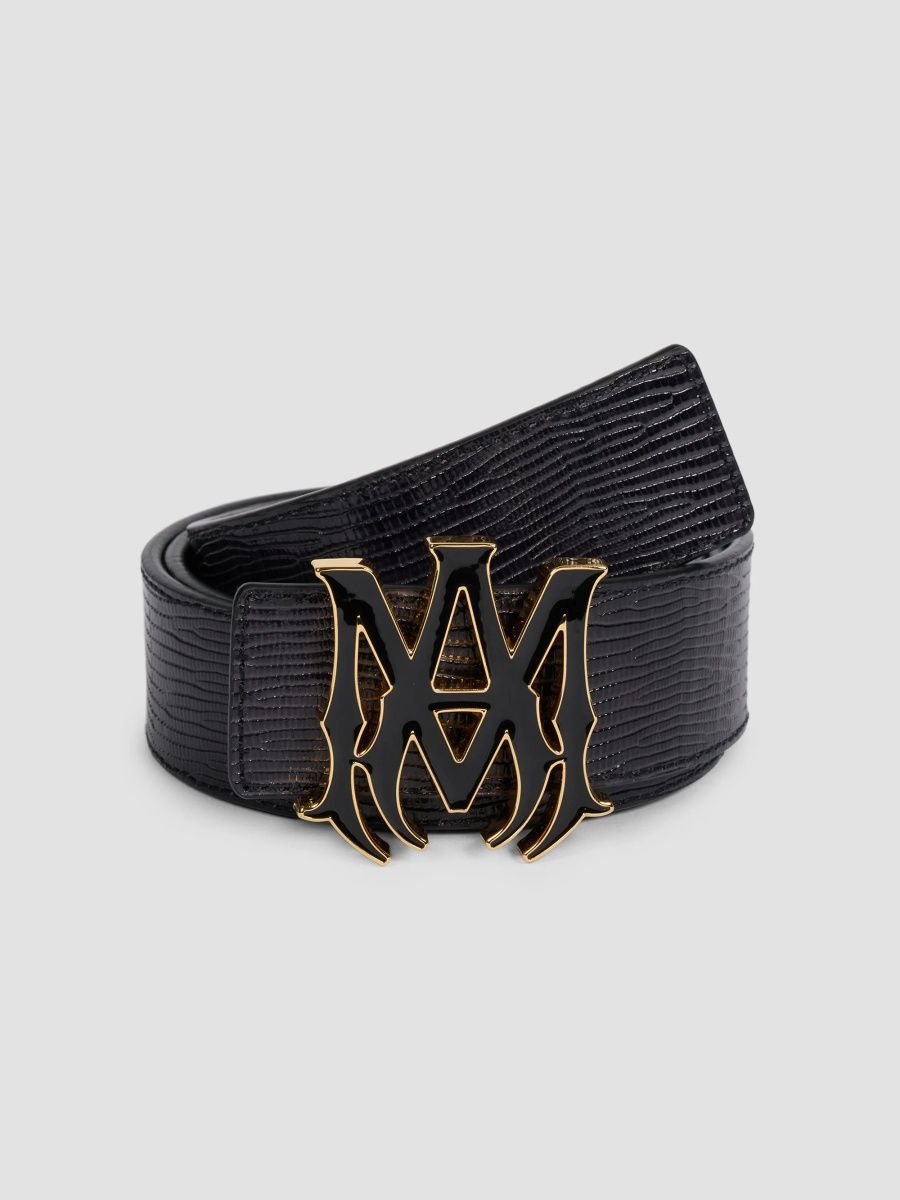 Amiri Men's MA Quad Leather Belt - Black Gold - Size 40