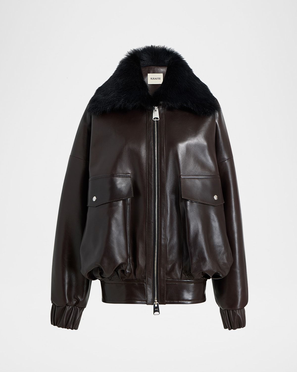 Daemon Oversized Leather Jacket with Shearling Collar