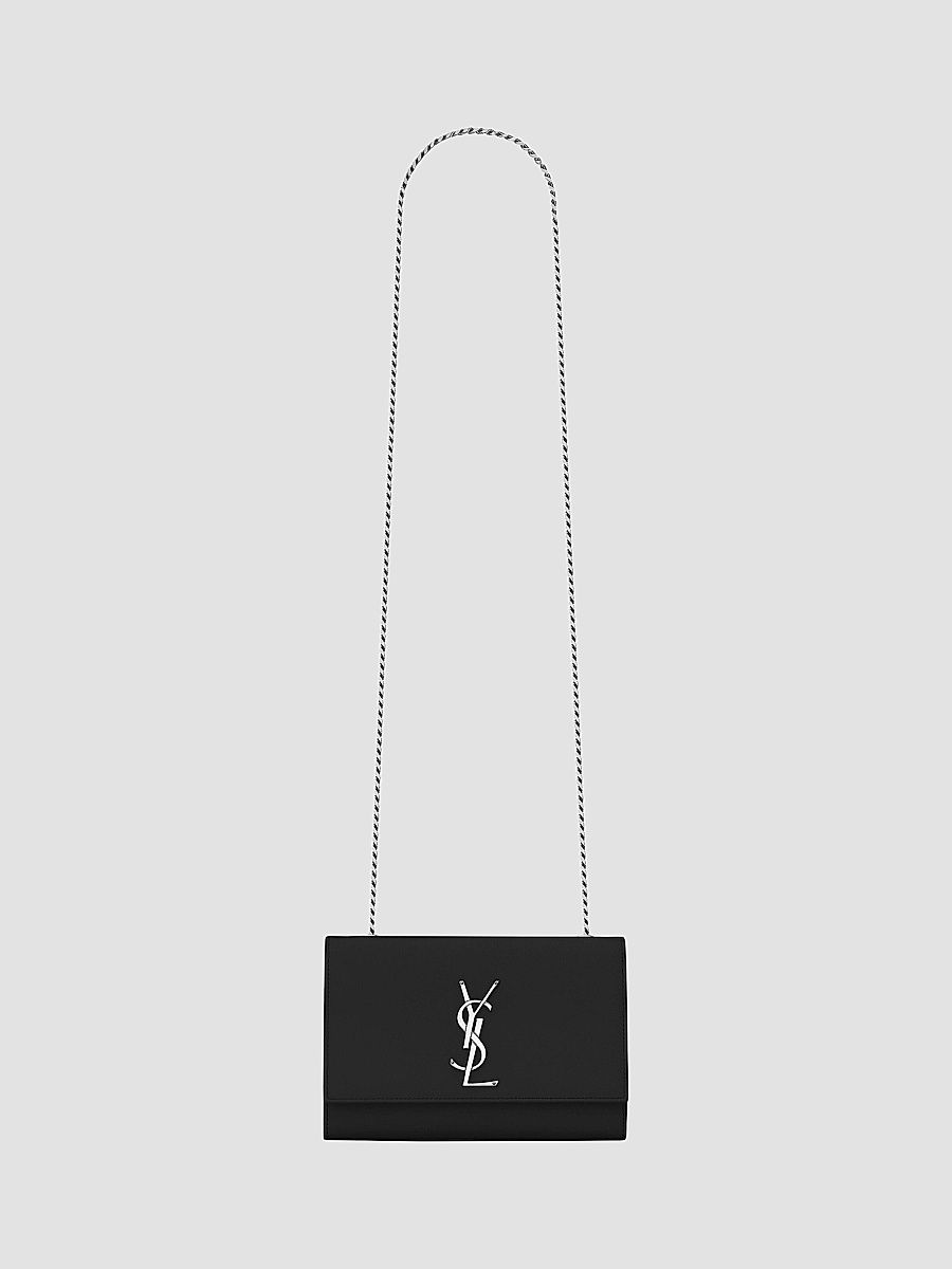 Saint Laurent Women's Kate Small Chain Crossbody Bag in Grain De Poudre Embossed Leather - Nero
