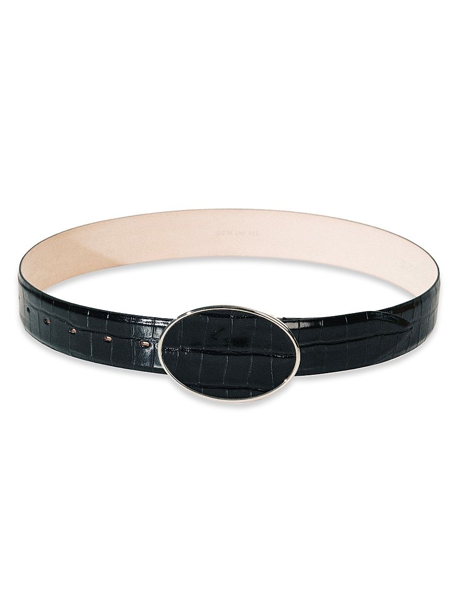 Women's Resort Flint Croc-Embossed Leather Belt - Black Croco Silver - Size XS