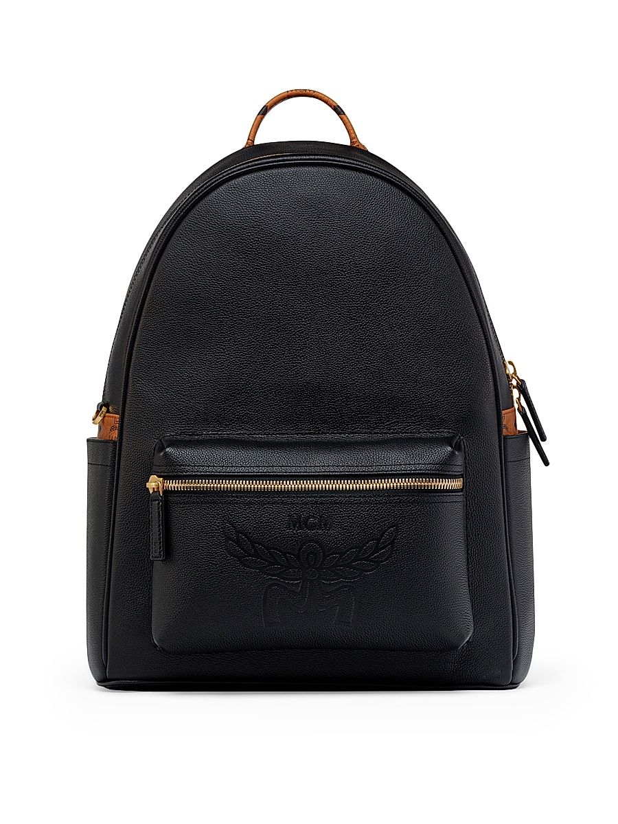 Men's Stark Medium Embossed Leather Backpack - Black