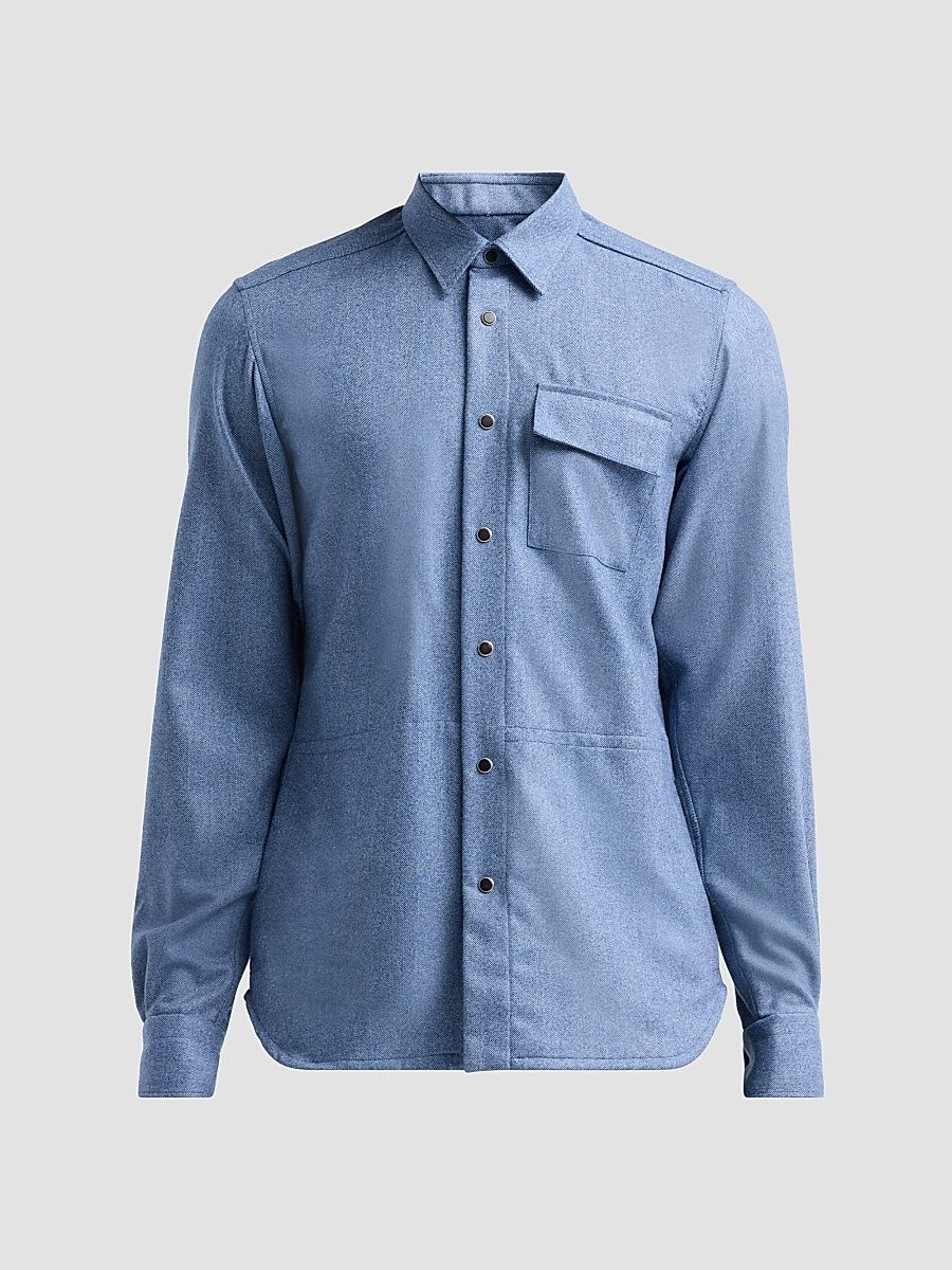 Men's Buba Virgin Wool & Cashmere Snap-Front Shirt - Blue - Size XL