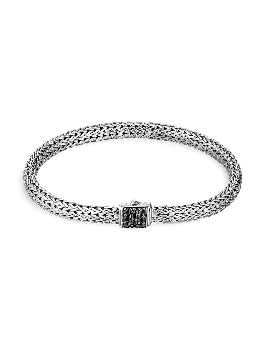 Women's Classic Chain Gemstone & Sterling Silver Extra-Small Bracelet - Black Sapphire - Size Large