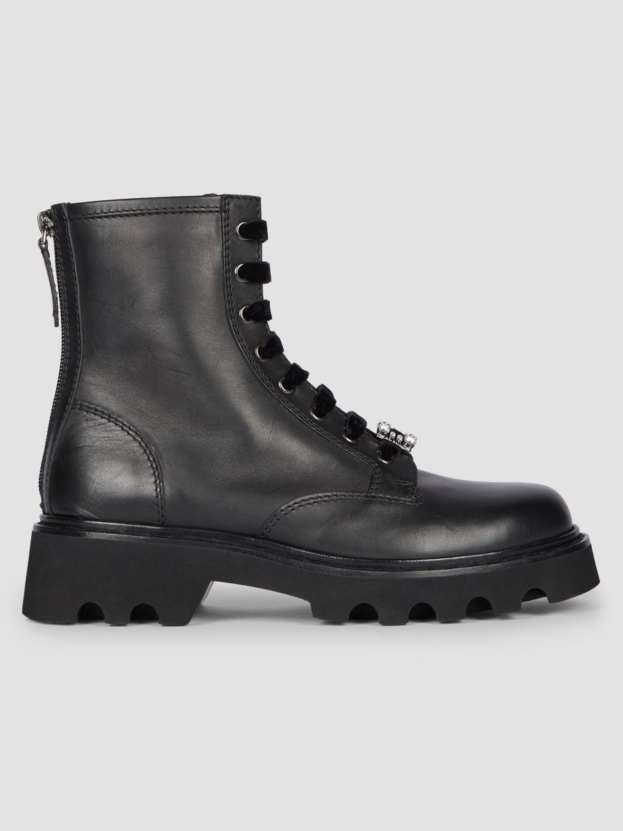 Roger Vivier Women's Viv Rangers Truck Charms 20MM Leather Booties - Nero - Size 10