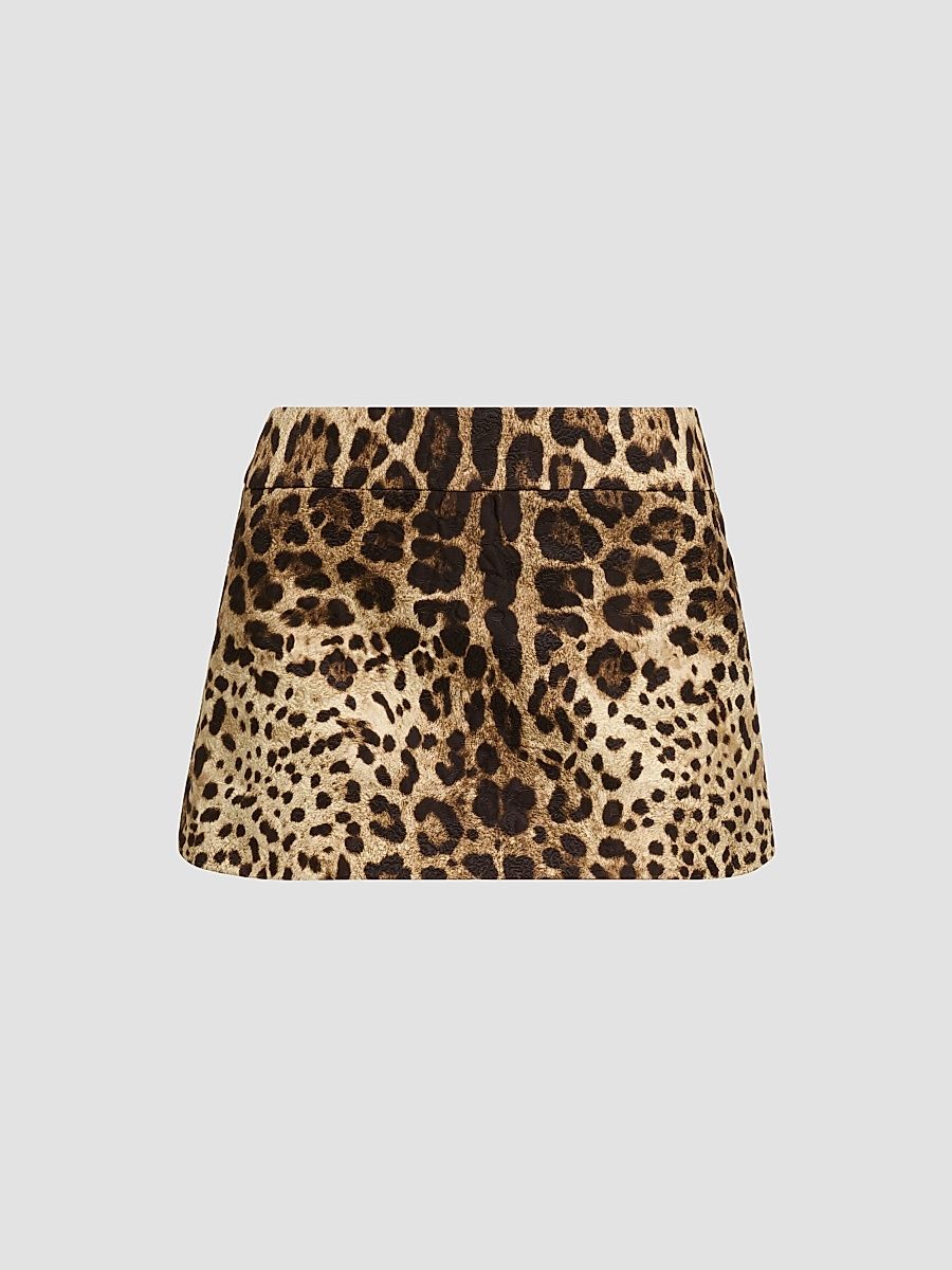 Women's Leopard Cotton-Silk-Blend Mini Skirt - Leo New - Size 10