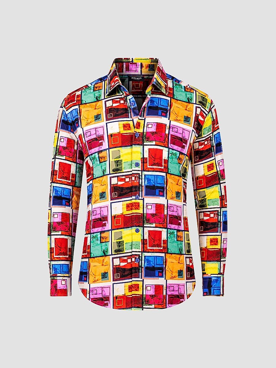 Men's Fibonacci Marthyr Color Block Shirt - Multicolored - Size Medium