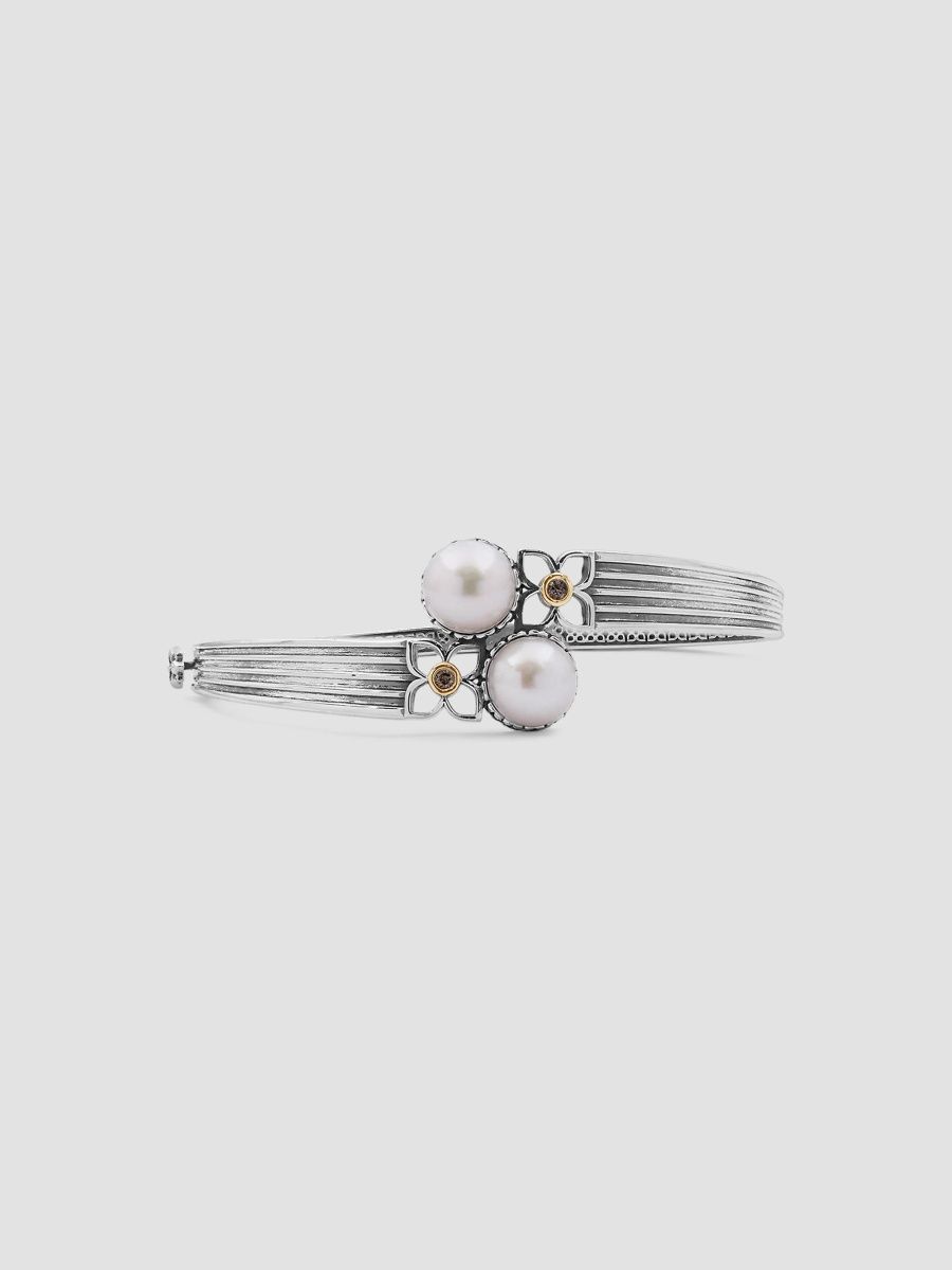 Stephen Dweck Women's 18K Yellow Gold, Sterling Silver, 0.06 TCW Diamond & Freshwater Pearl Bypass Bracelet - Silver