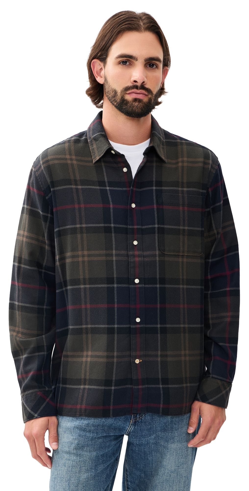 Barbour Bourne Relaxed Tartan Button Down Shirt Shadow Classic Tartan M