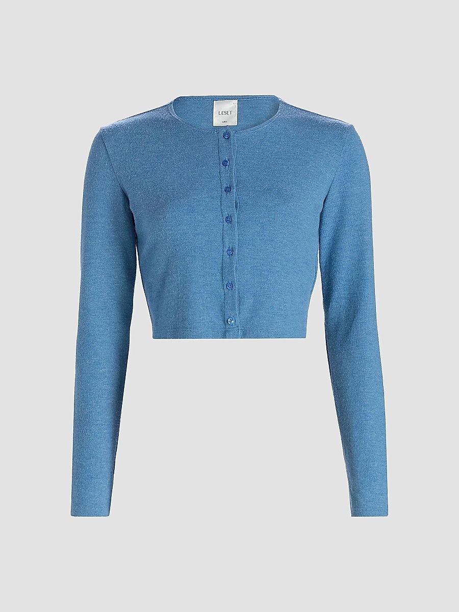 Leset Women's Lauren Crop II Knit Cardigan - Bleuet Melange - Size XL