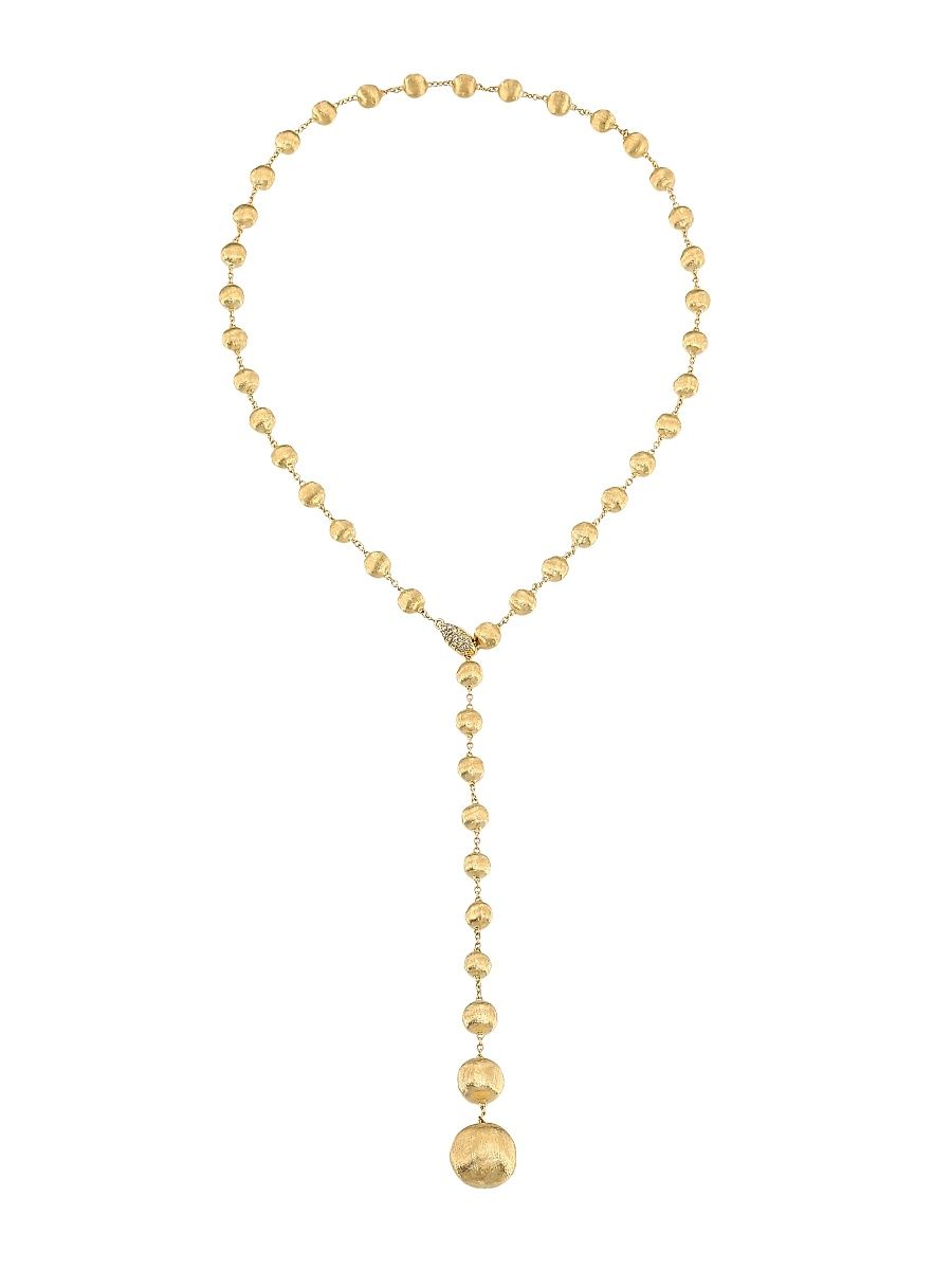 Women's Africa 18K Yellow Gold & Diamond Hand Engraved Lariat Necklace - Gold