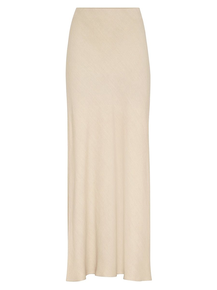 Women's Viscose and Linen Twill Fluid Bias Cut Skirt - Buff - Size 12