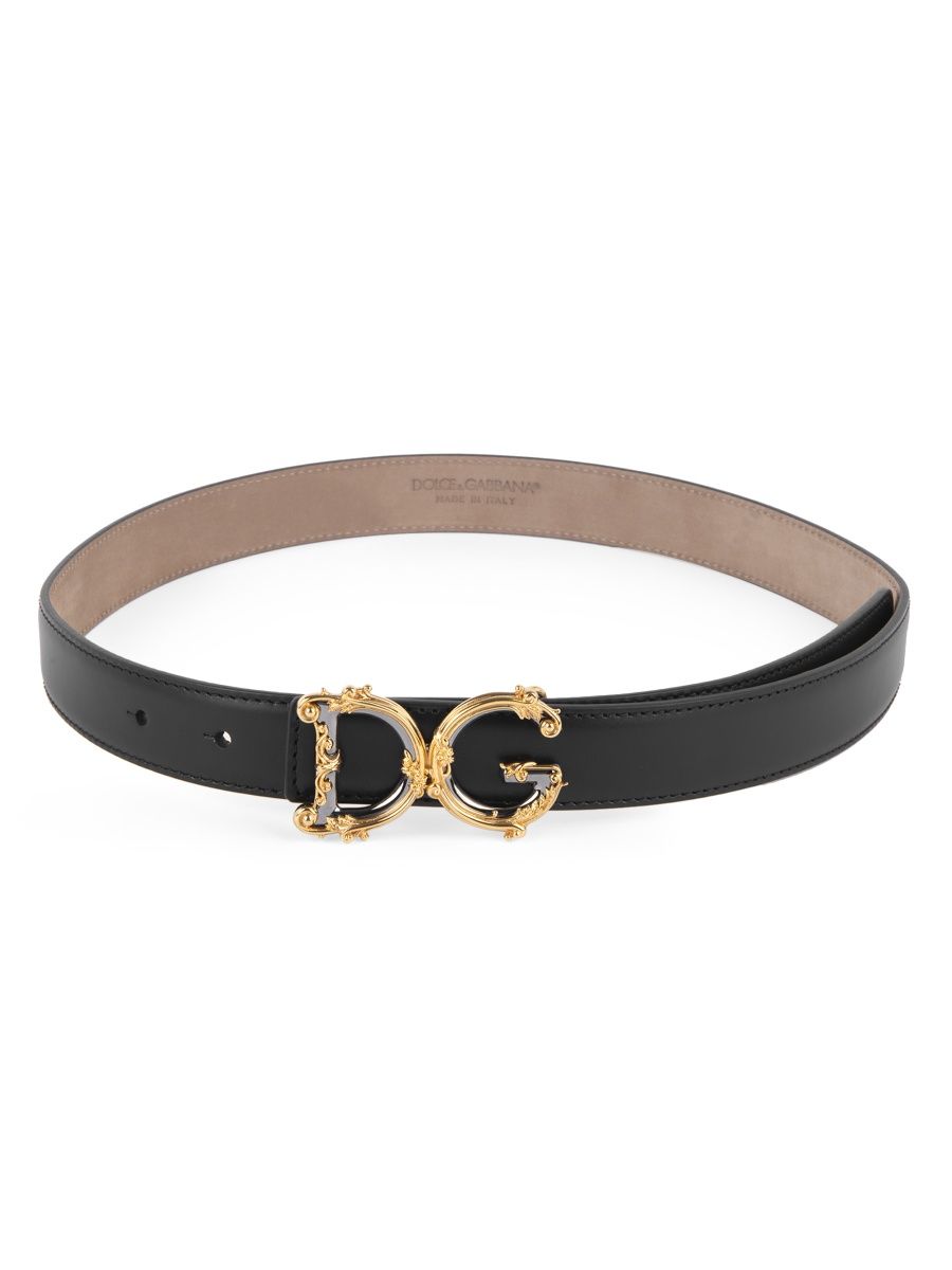 Dolce & Gabbana Women's Baroque Logo Leather Belt - Black - Size Small
