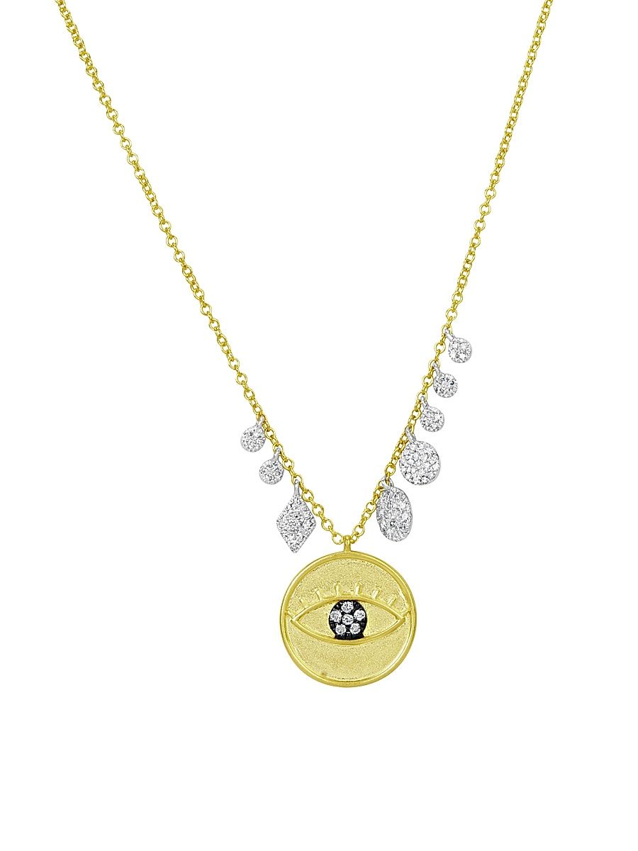Women's Two-Tone 14K Gold & 0.17 TCW Diamond Evil-Eye Necklace - Gold