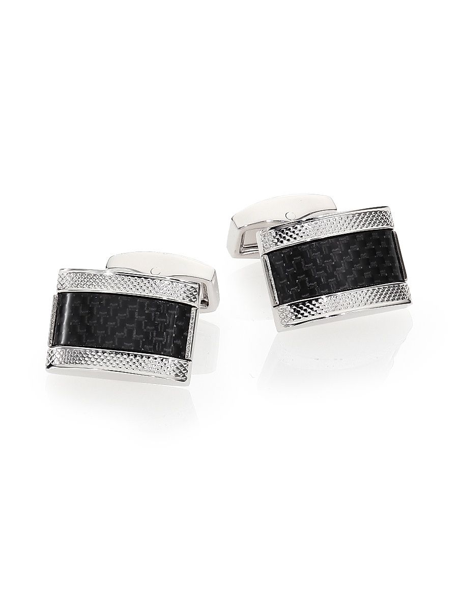 Men's Brass & Carbon Fibre Cuff Links - Silver Black