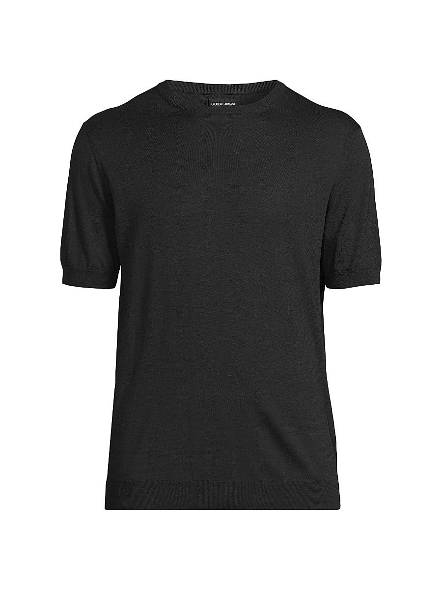 Men's Silk-Cotton Short-Sleeve Sweater - Blue - Size 46