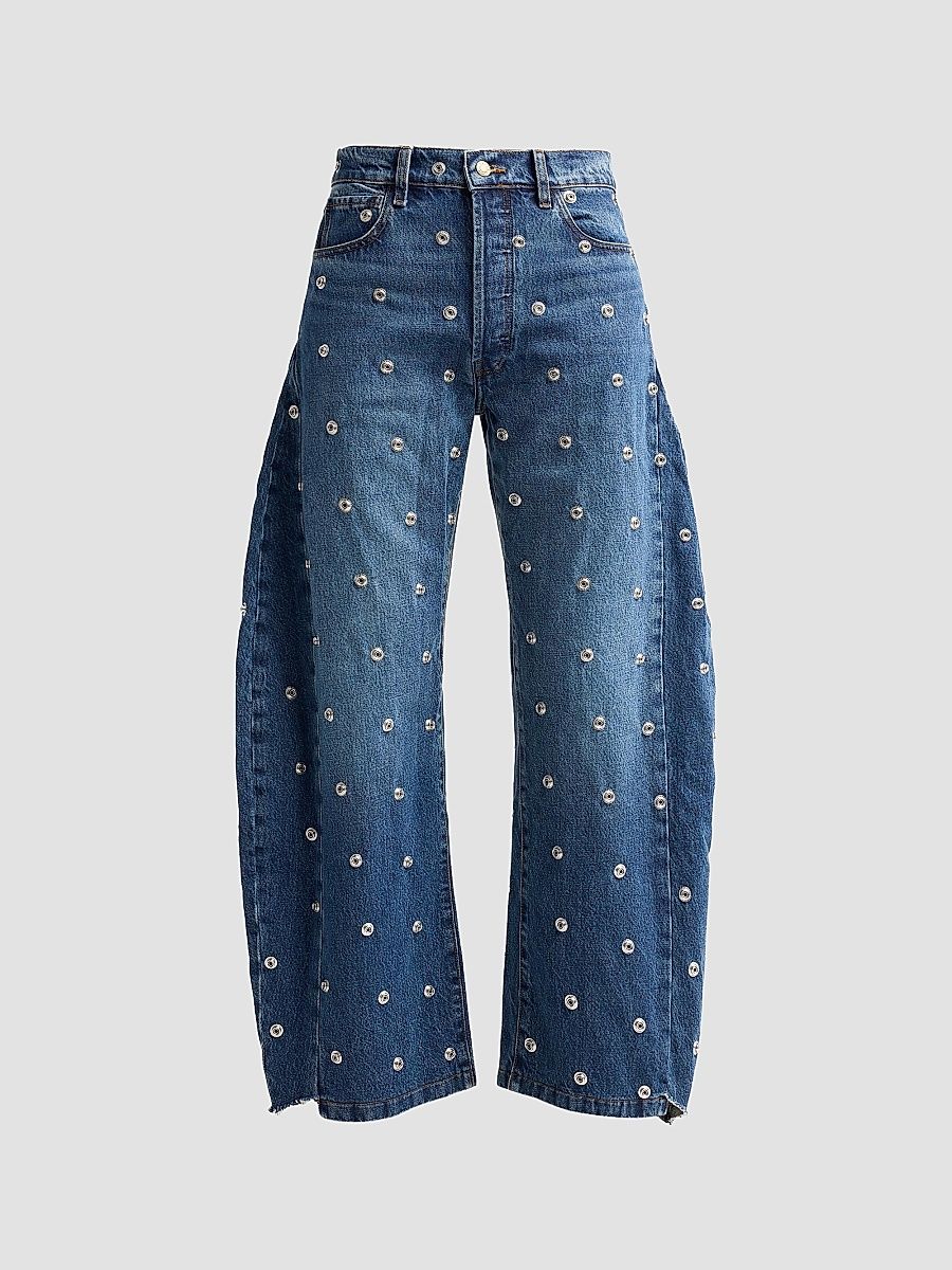 Women's Studded Barrel-Leg Jeans - Blue - Size 12