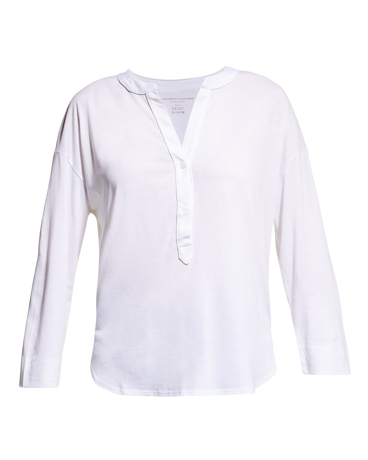 Lyocell Cotton Semi-Relaxed 3/4-Sleeve Henley Top