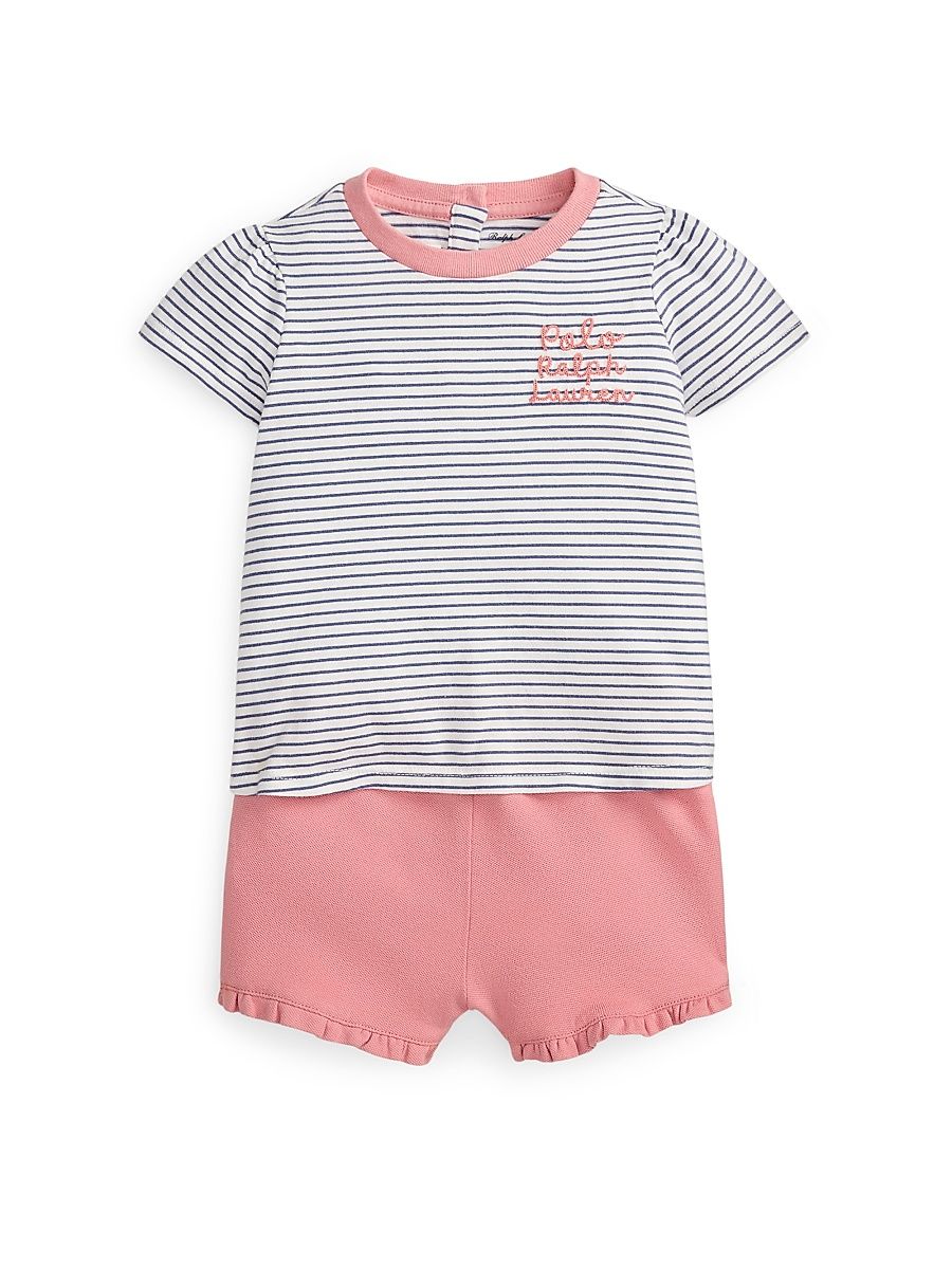 Baby Girl's 2-Piece Striped T-Shirt & Ruffle-Trim Shorts Set - Carolan Floral - Size 6 Months