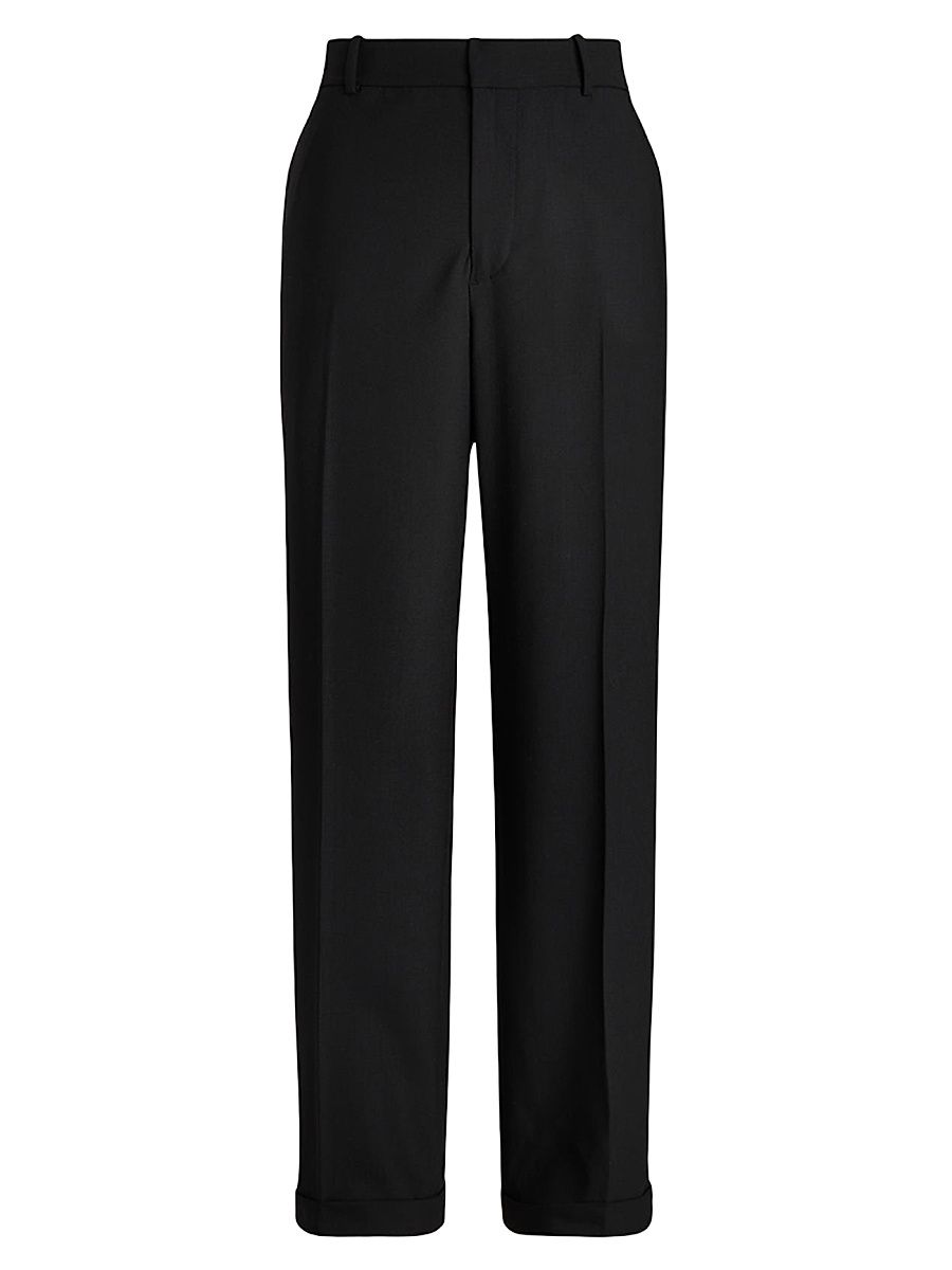 Women's Wool Faille Straight-Leg Trousers - Black - Size 8