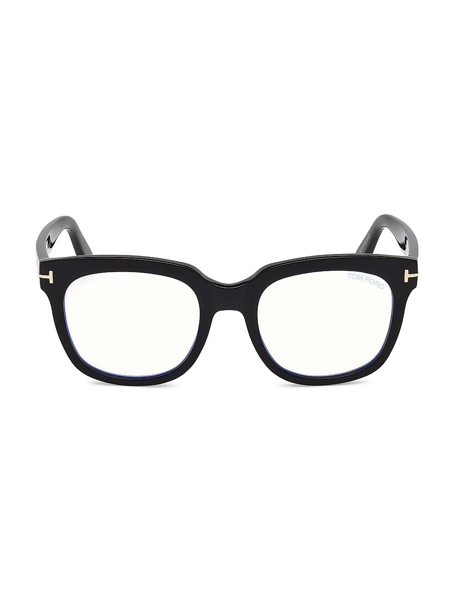 Women's 52MM Geometric Blue Filter Eyeglasses - Shiny Black