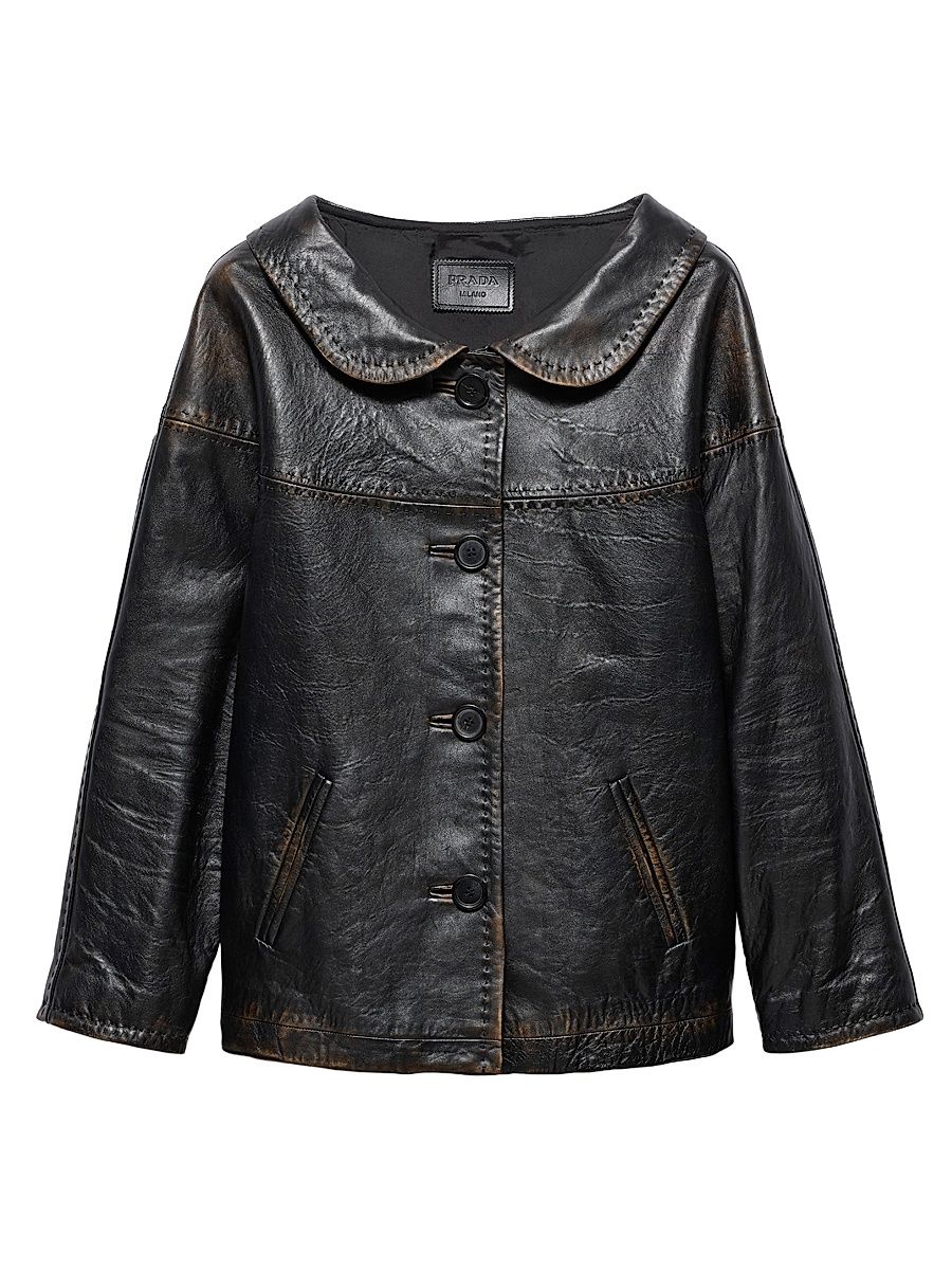 Women's Antiqued Nappa Leather Jacket - Black - Size 6
