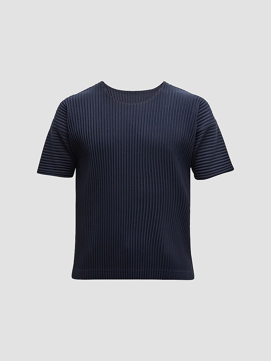 Men's Basics Pleated Crewneck T-Shirt - Navy - Size Large