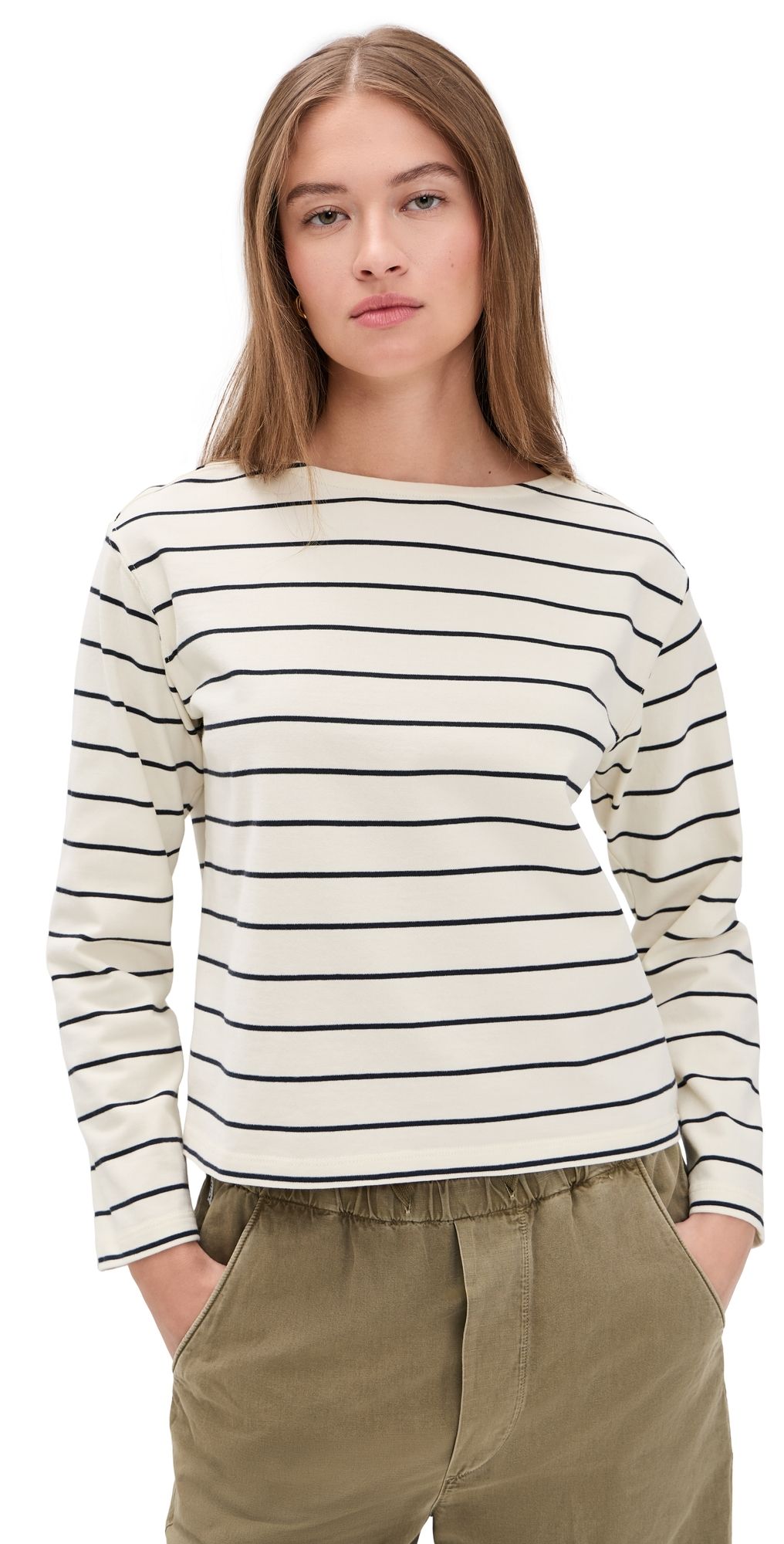 Marine Layer Luxe Sueded Mariner Tee Black/White Stripe XS