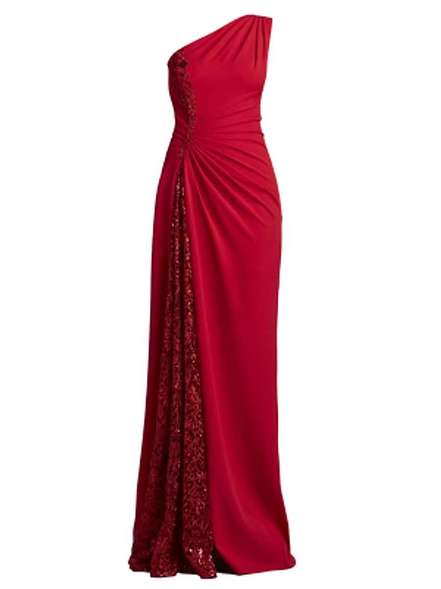 Women's One-Shoulder Lace-Insert Gown - Geranium - Size 12