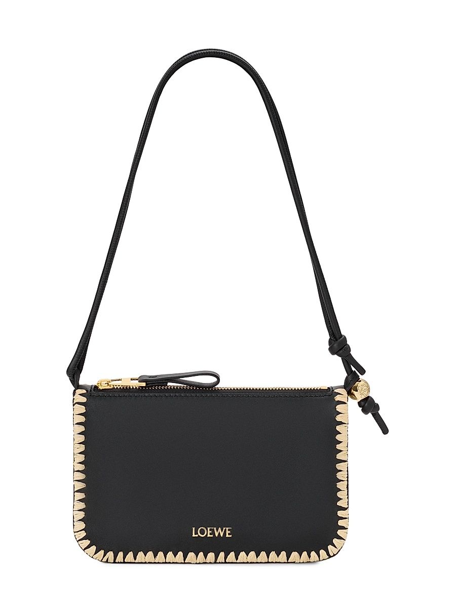 Women's LOEWE x Paula's Ibiza Rio Whipstitch Leather-Raffia Pouch - Black