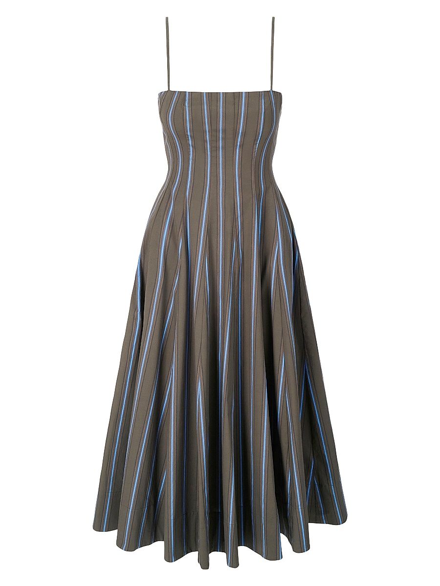 Women's Wylie Striped Stretch-Cotton A-Line Midi-Dress - Huntington Stripe - Size 00