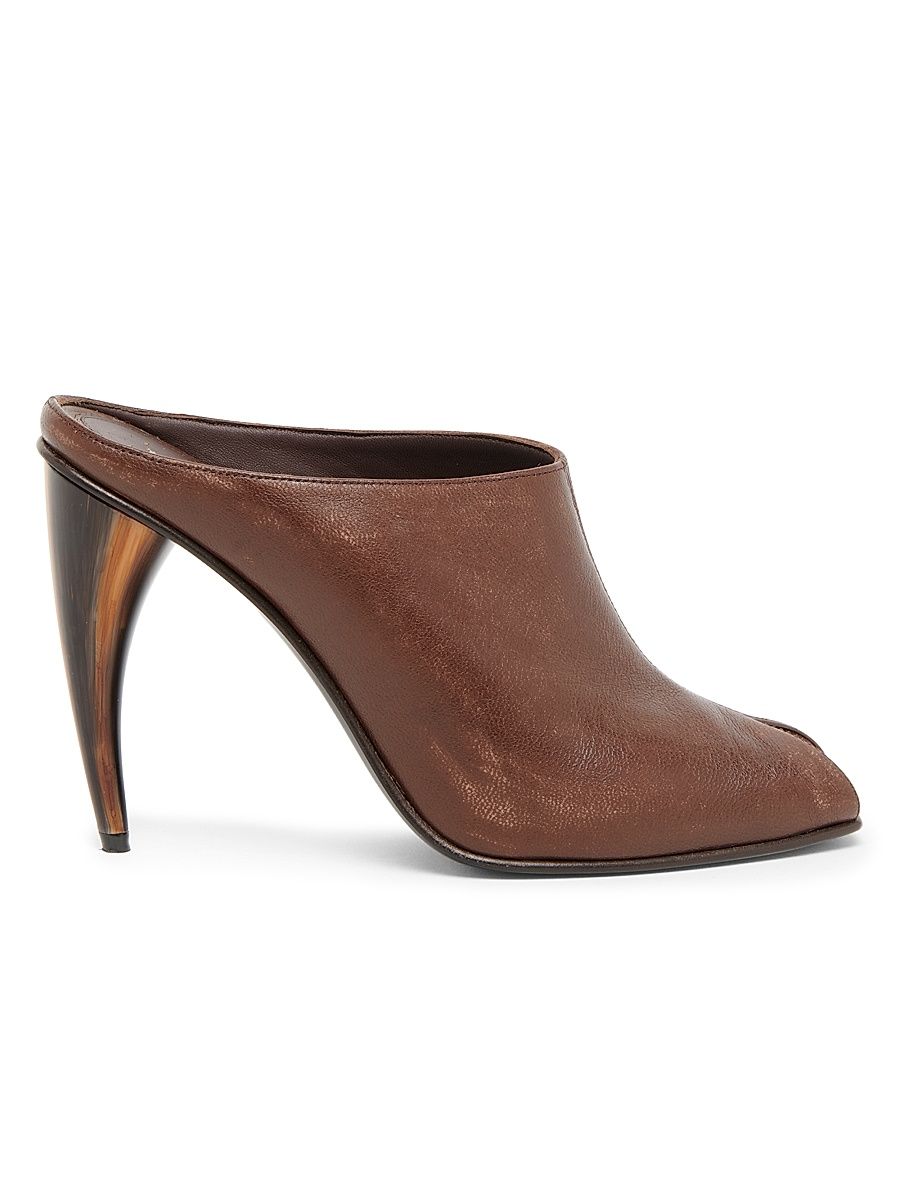 Women's 105MM Textured Leather Sculptural Heel Mules - Vintage Brown - Size 6.5