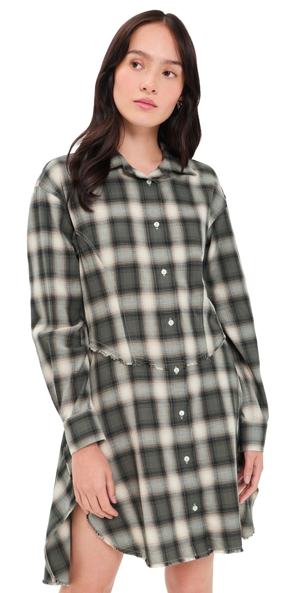 RE/DONE Agnes Dress Dark Sage Plaid XS