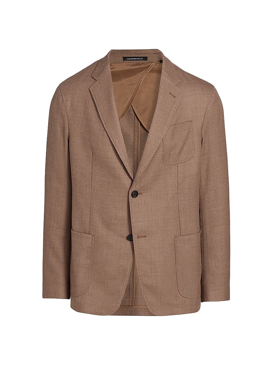 Men's Textured Wool Jacket - Brown - Size 46