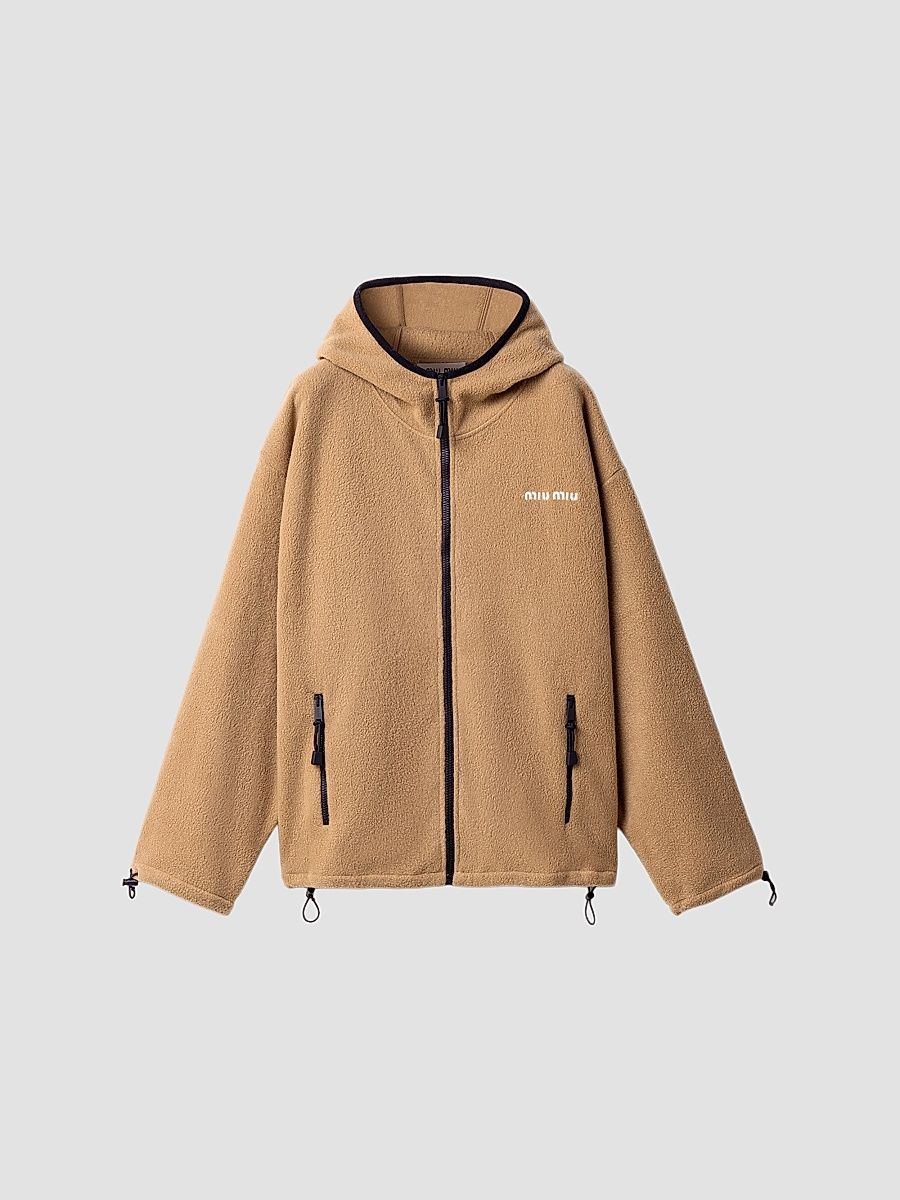 Miu Miu Women's Cotton Fleece Zipper Hoodie - Brown - Size Large