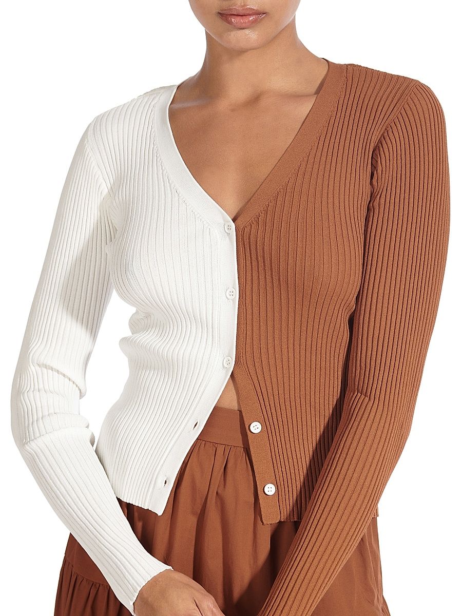 Women's Cargo Colorblock Cardigan - Tan White - Size Large