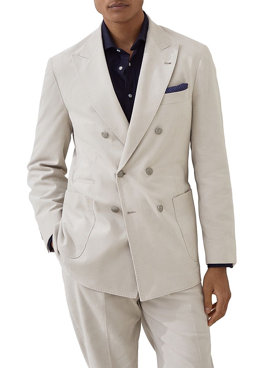 Men's Sea Island Corduroy One and a Half Breasted Deconstructed Blazer - Ivory - Size 48