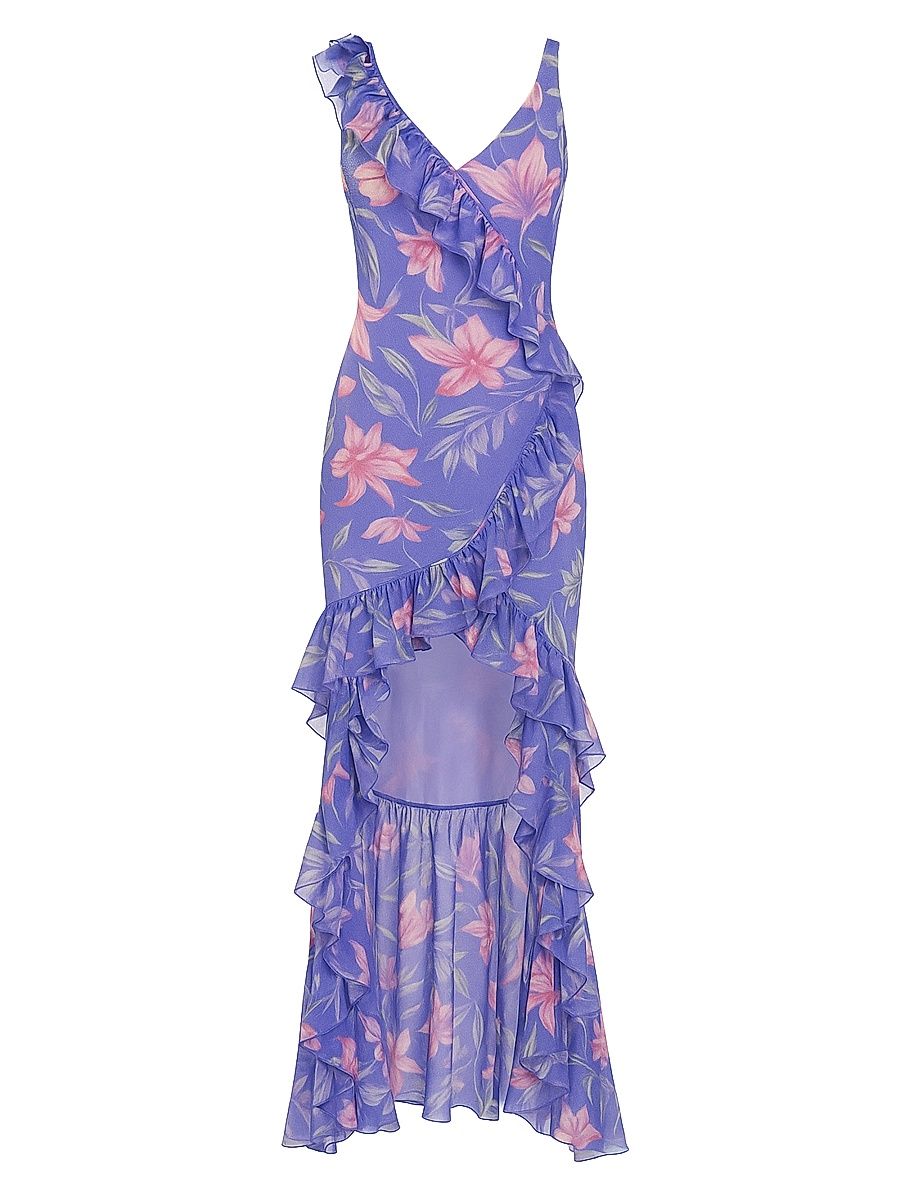 Women's Amaryllis Floral Frill Gown - Blue - Size 6
